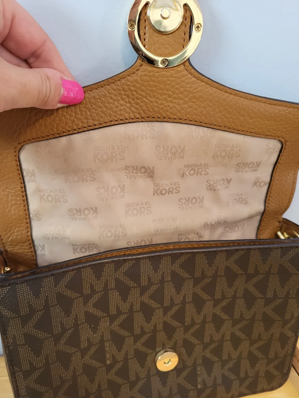 Michael Kors Brown Logo Crossbody Bag with Tan Flap